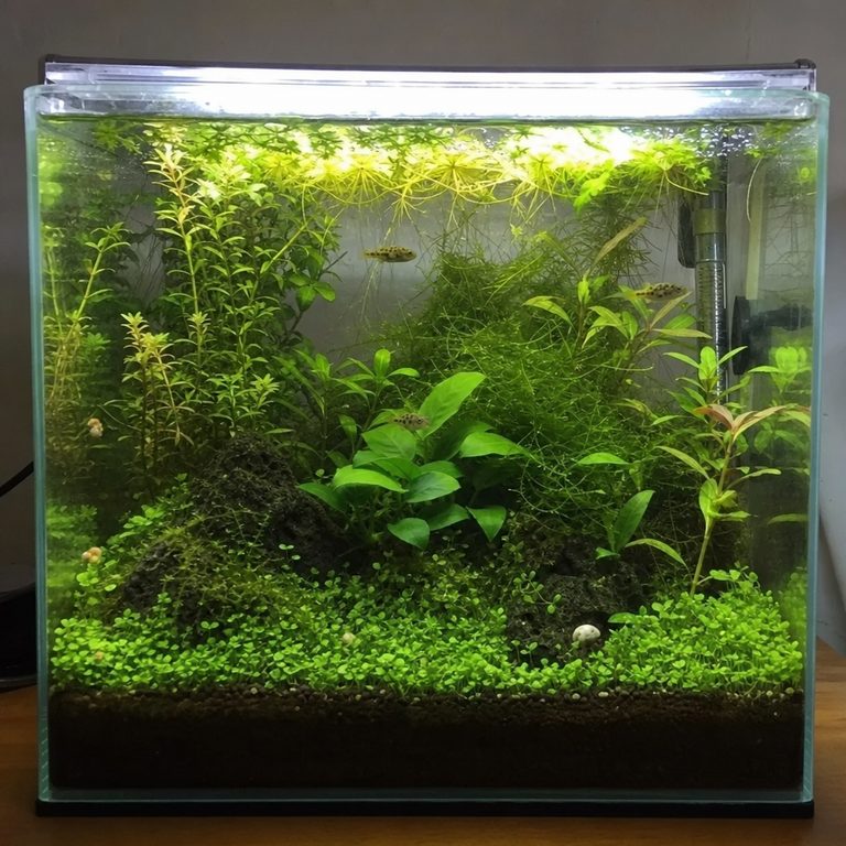 heavily planted freshwater nano aquarium for pygmy puffer fish